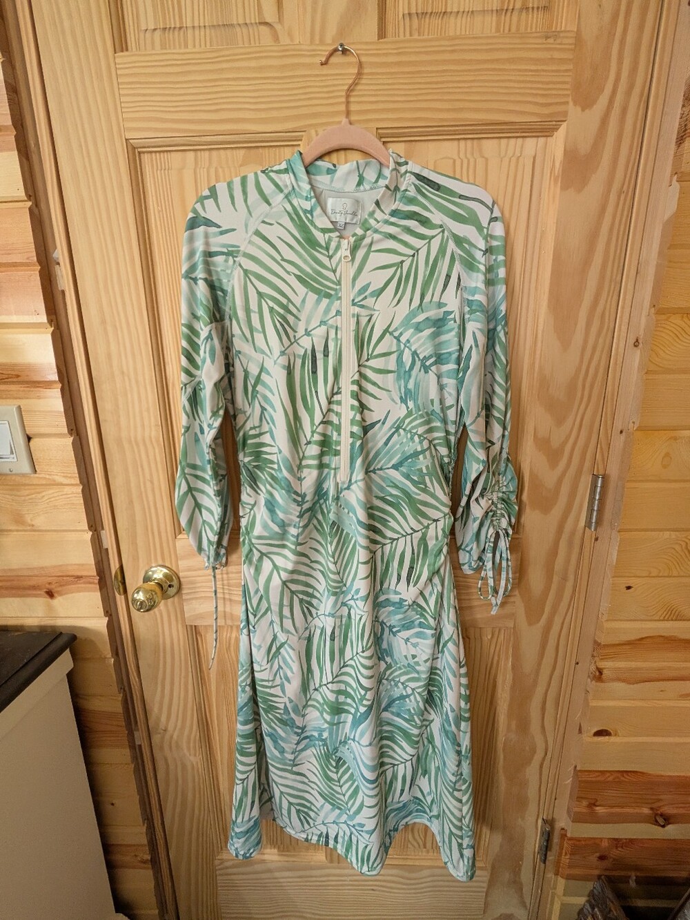 Women's Dainty Jewells Tropical Leaf Print Zip Up Swim Dress - Green/White